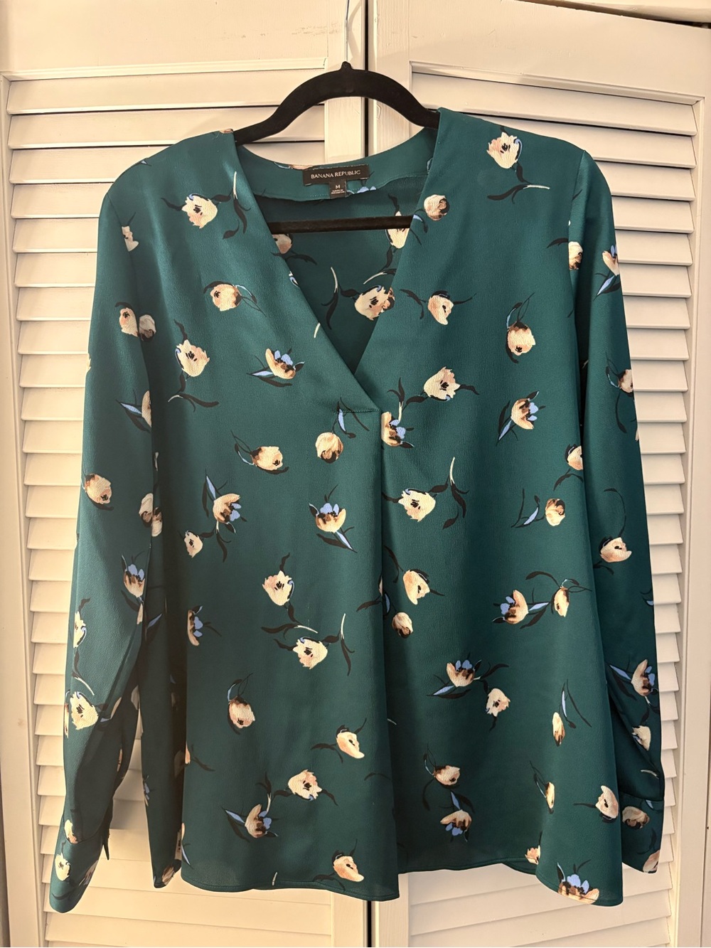 Banana Republic Teal Floral Wrap-Front Blouse